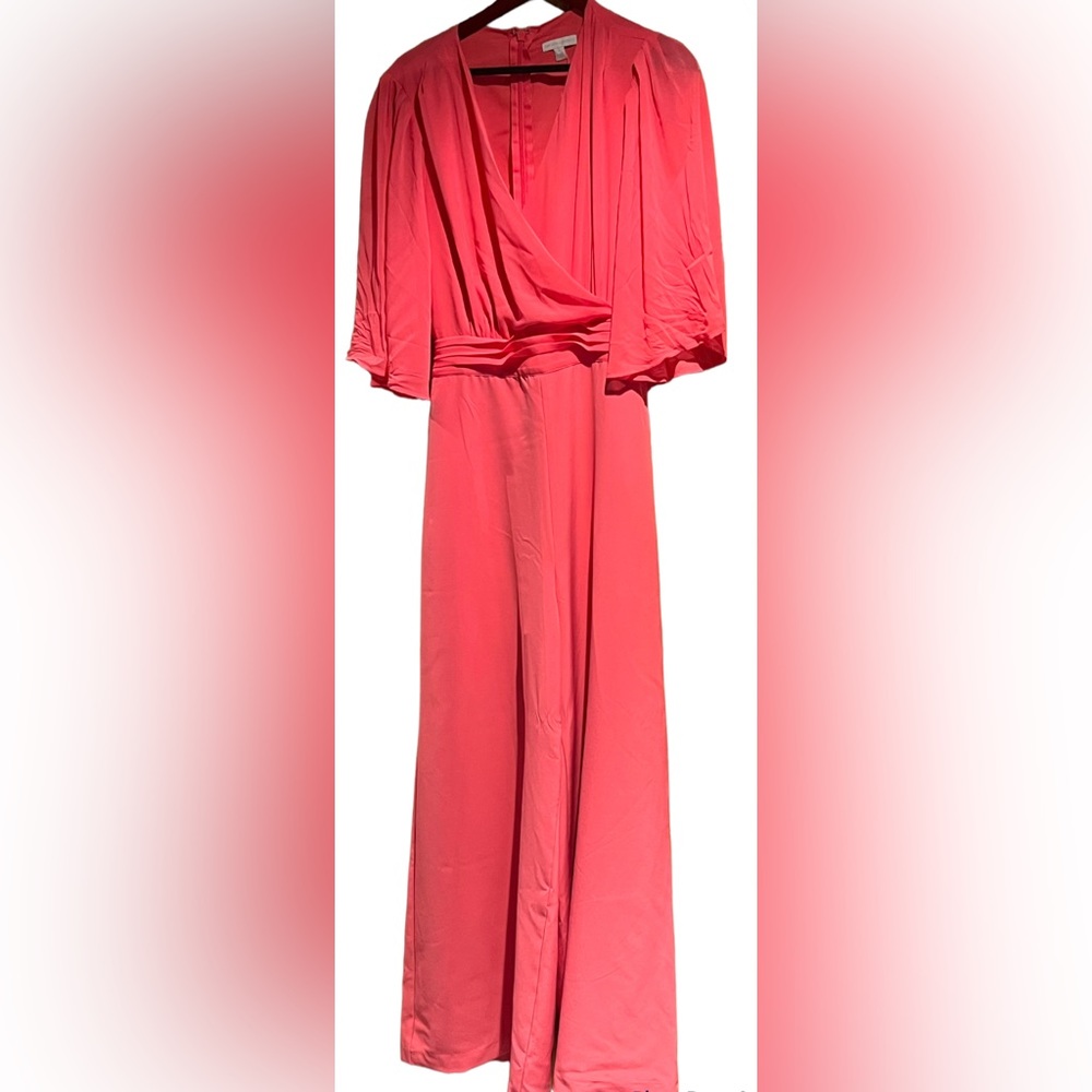 New York & Company Chiffon Wrap Jumpsuit Size L Pink